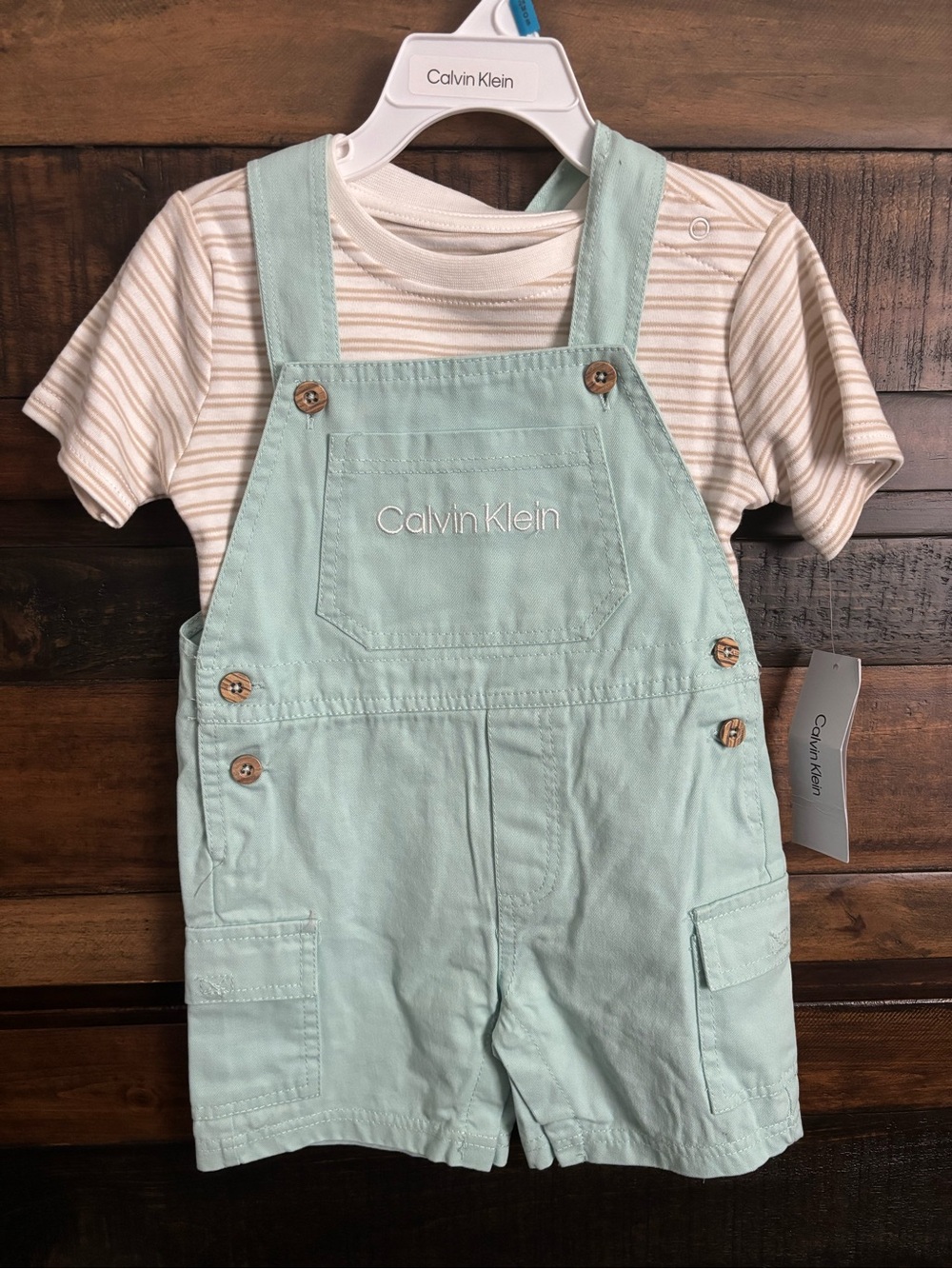 ✨ NWT Calvin Klein Mint Shortall Set with Striped Tee✨